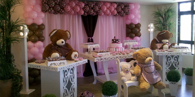 decoração provençal urso rosa e marrom